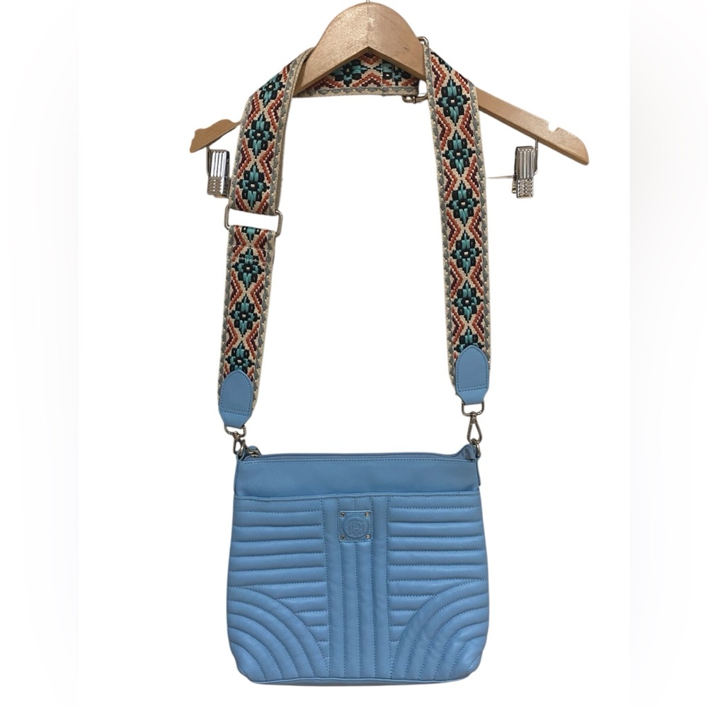 Firenze Bella Leather Crossbody Handbag Guitar Strap New No Tag Blue